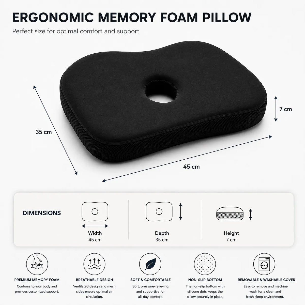 Ergonomisk minneskudde storlek