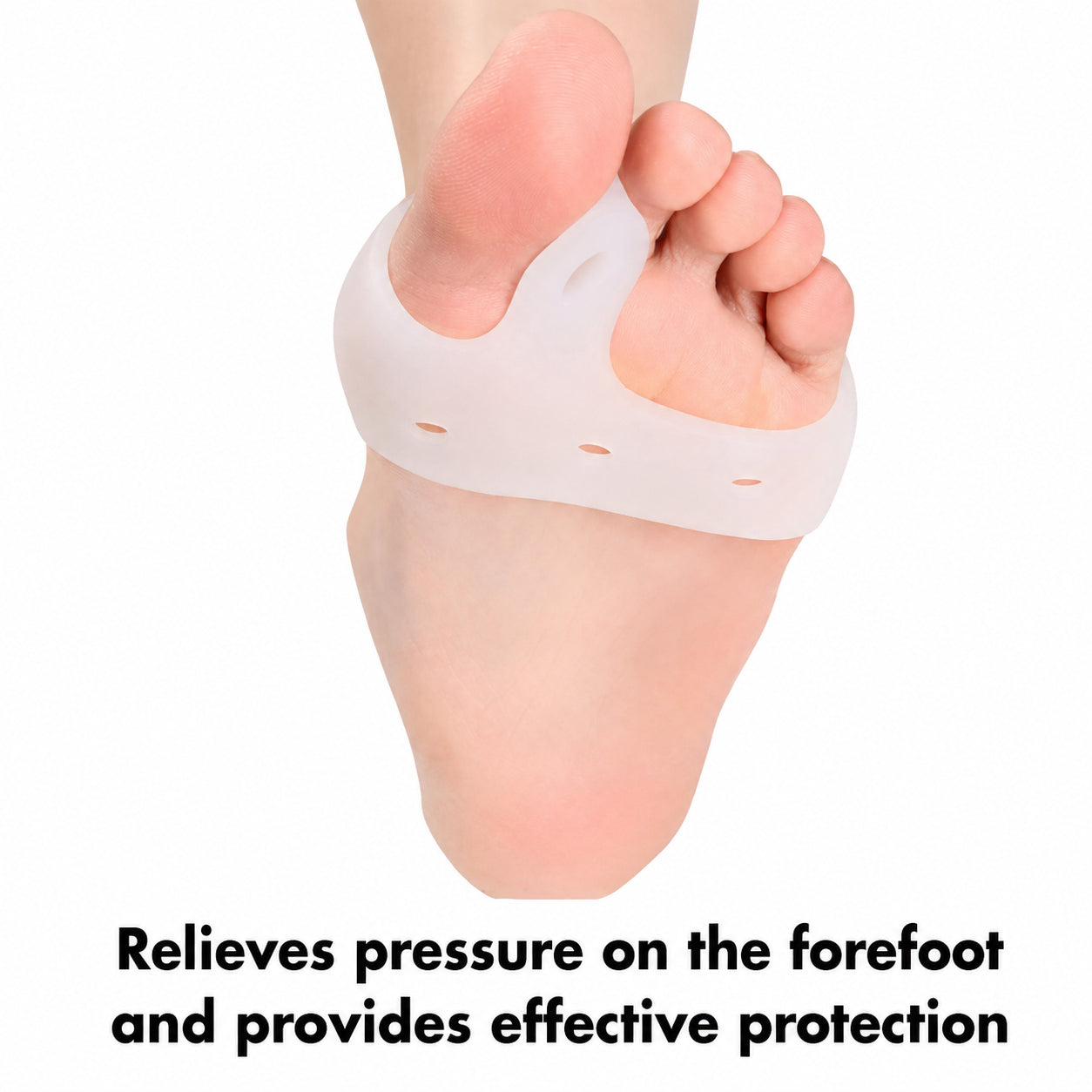 Hallux valgus-skydd i mjuk silikon som avlastar framfoten, skyddar stortåleden och minskar tryck vid gång och stående.