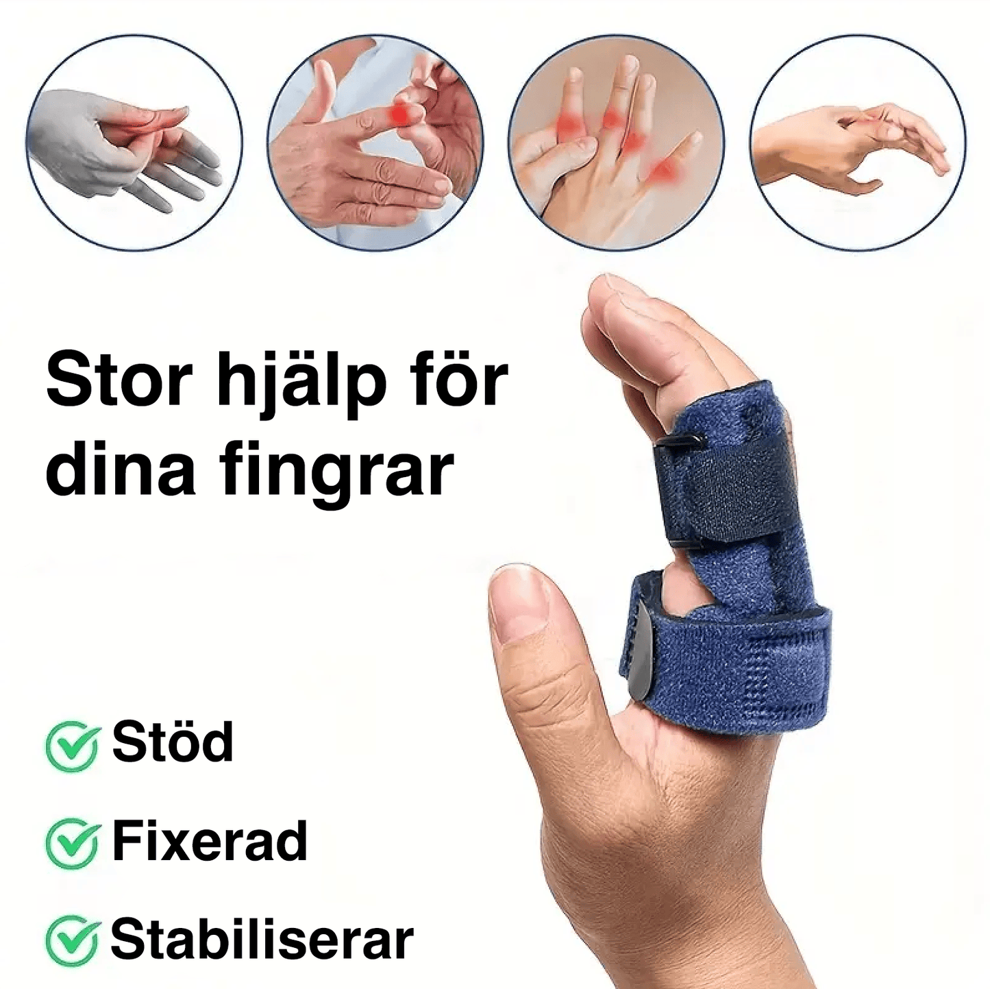 Justerbar fingerskena med aluminiumstöd