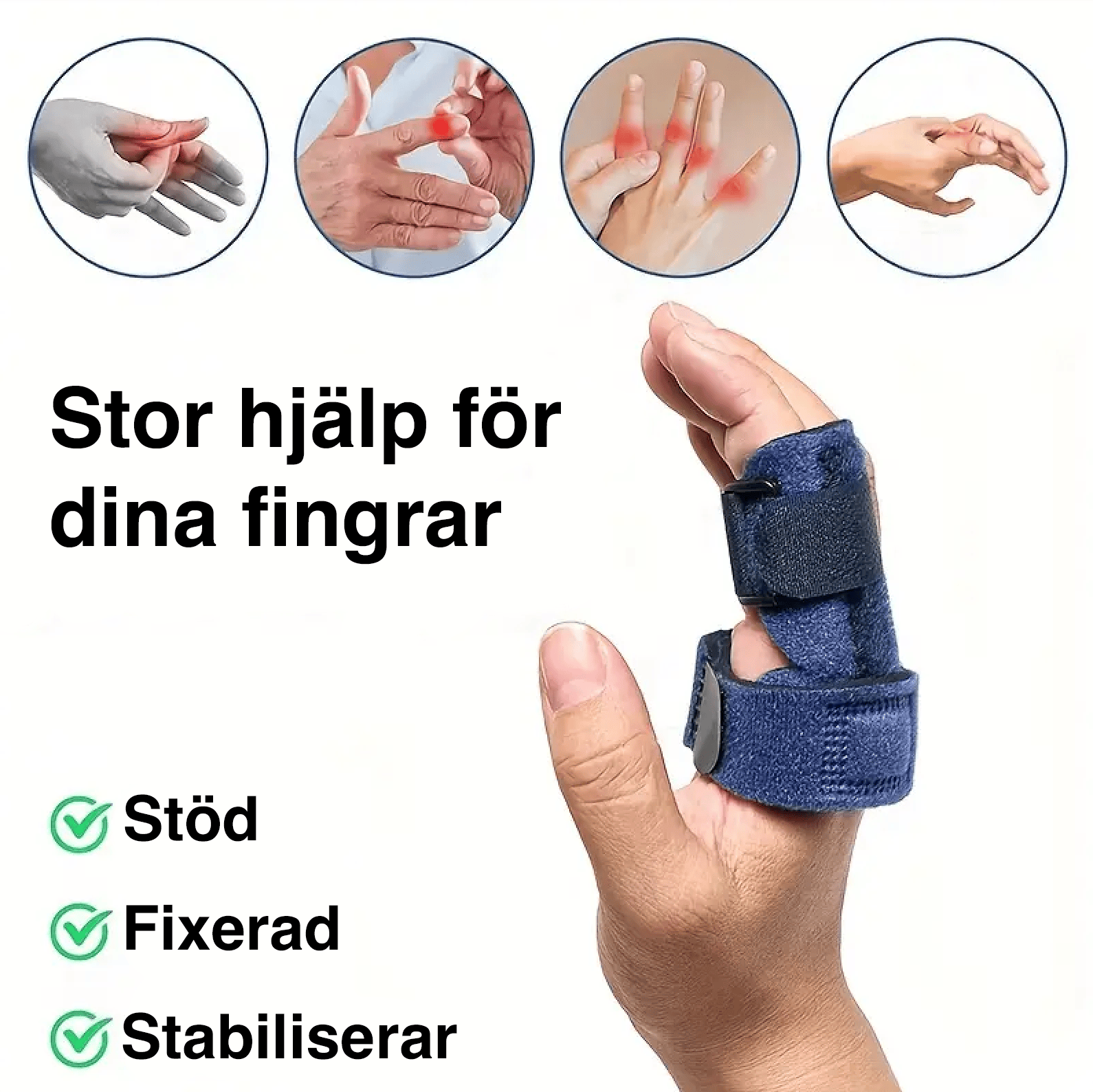 Justerbar fingerskena med aluminiumstöd