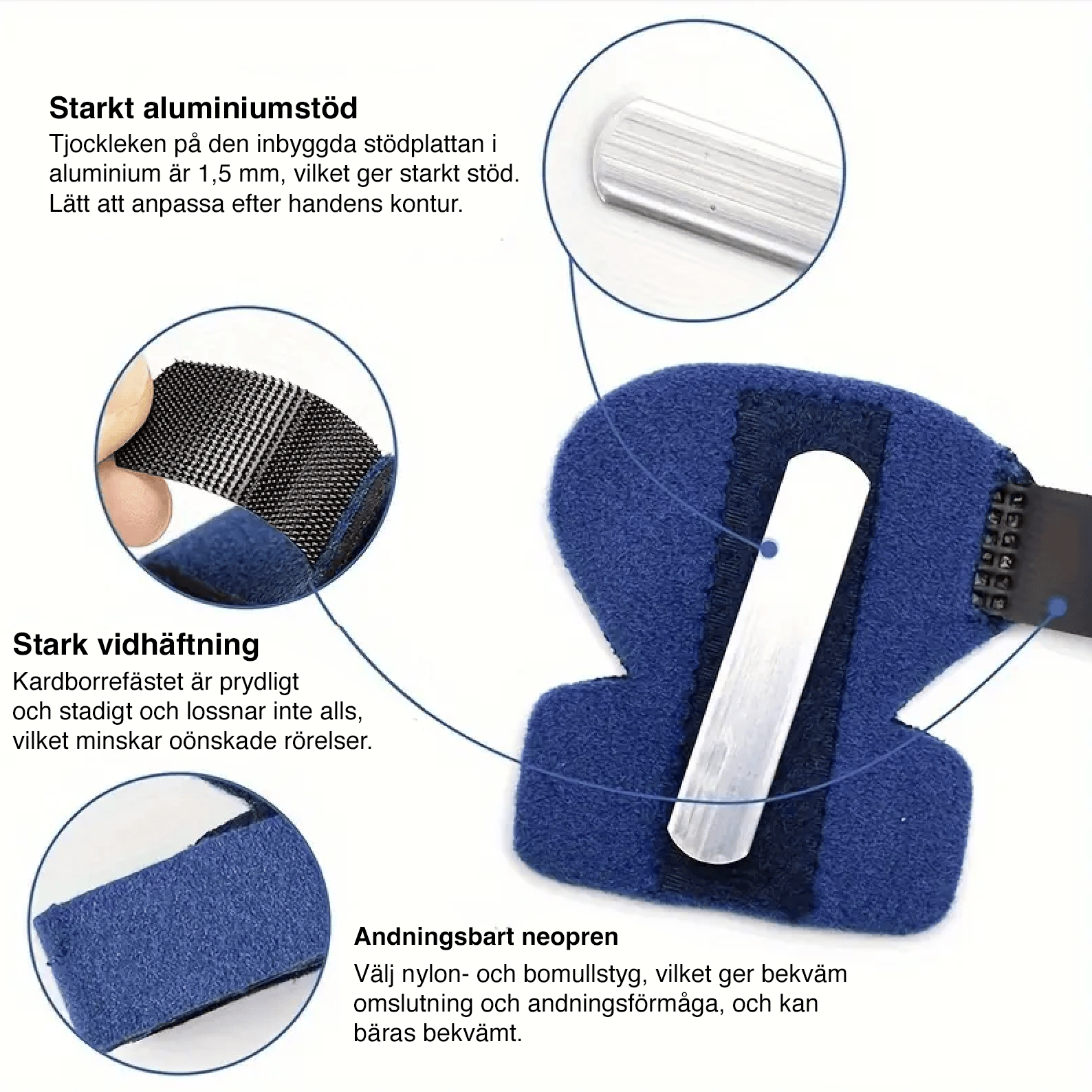 Justerbar fingerskena med aluminiumstöd