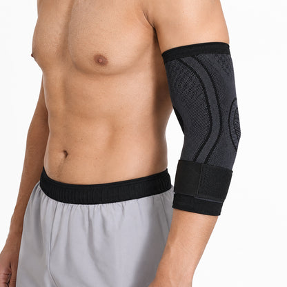 Armbågsstöd med kompression som ger stabilitet, stöd och avlastning för armbågen vid träning och vardaglig aktivitet.