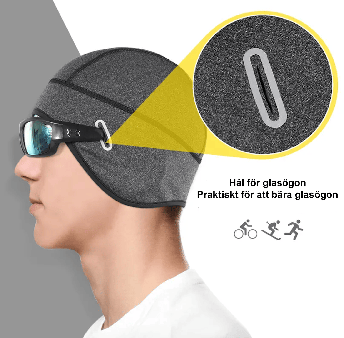 Illustration över mössan som har hål för glasögon