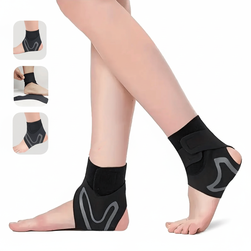 Stabiliserande fotledsstöd med kompression och justerbar rem