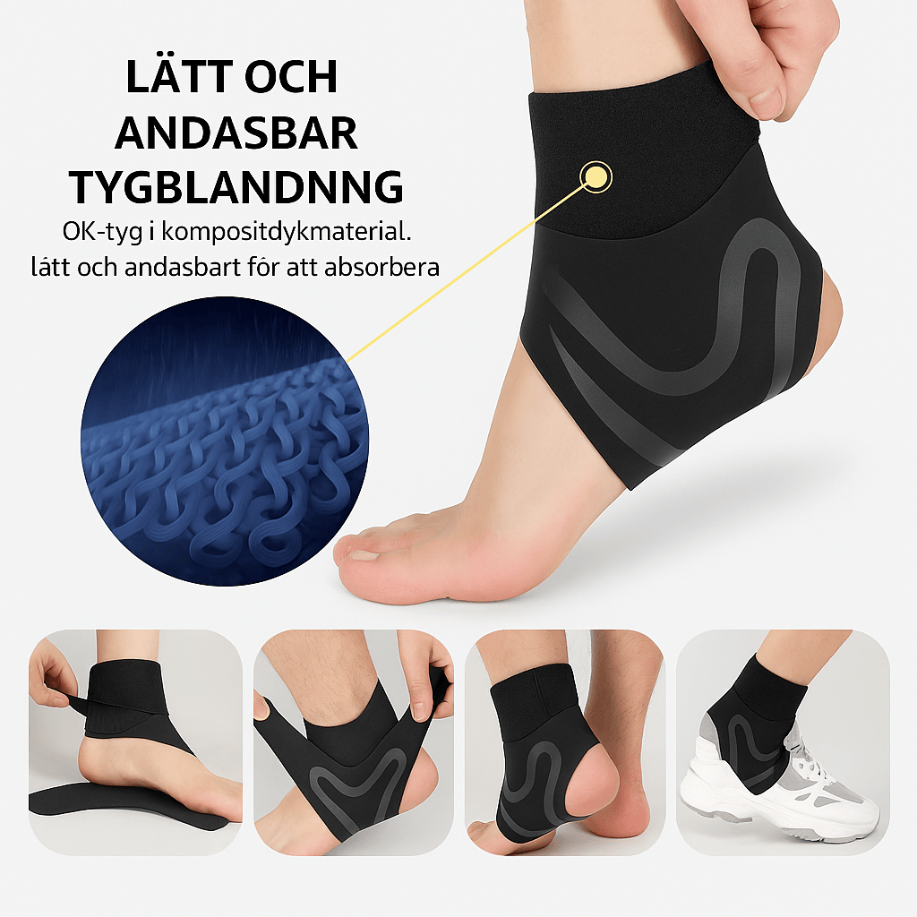 Stabiliserande fotledsstöd med kompression och justerbar rem