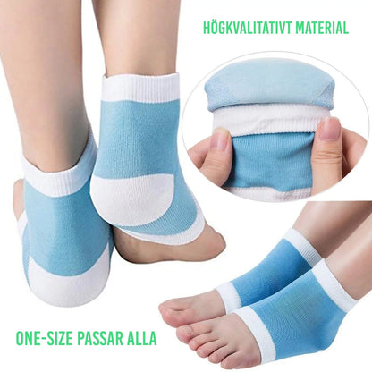 Närbild på mjuk gelkudde och elastiskt material i strumpan