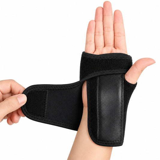 Handledsstöd med justerbar skena för stabilisering av handleden.