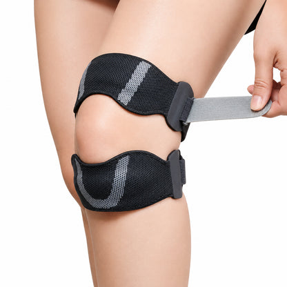 Justerbart patellasenband som ger riktat stöd och avlastning under knäskålen vid belastning.