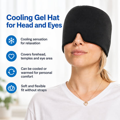 Kylmössa med gel som täcker panna, tinningar och ögonområde