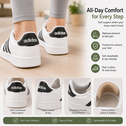 Mjuka självhäftande halkuddar för skor som ger bättre hälgrepp, minskar skav och tryck samt ökar komforten vid daglig användning.