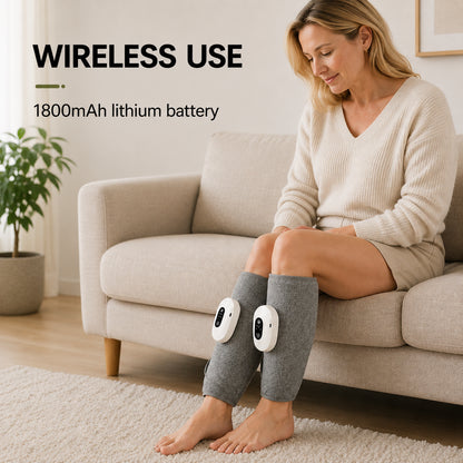 Trådlös vadmassage med kompressionsteknik och uppladdningsbart 1800 mAh litiumbatteri för användning hemma.